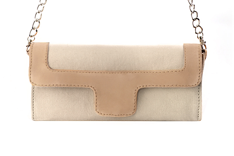 Women's gold and biscuit beige luxurious elegant clutch for ceremonies, weddings and evenings out. - Profile view